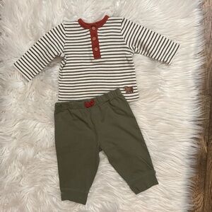Little Me Baby Boy Size 6M Striped Henley Bear Top & Olive‎ Jogger Pants Set